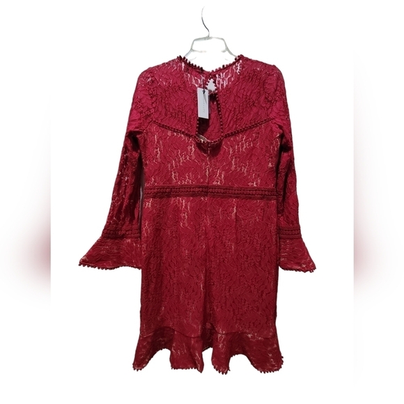 NWT Large Red Lace Ruffle Hem and Sleeves Party Midi Dress - Picture 2 of 7